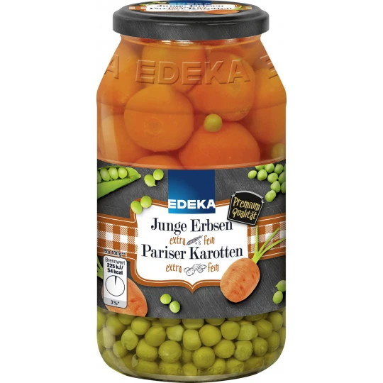 Junge Erbsen Mit Pariser Karotten Extra Fein 660G 3 Junge Erbsen Mit Pariser Karotten Extra Fein 660G